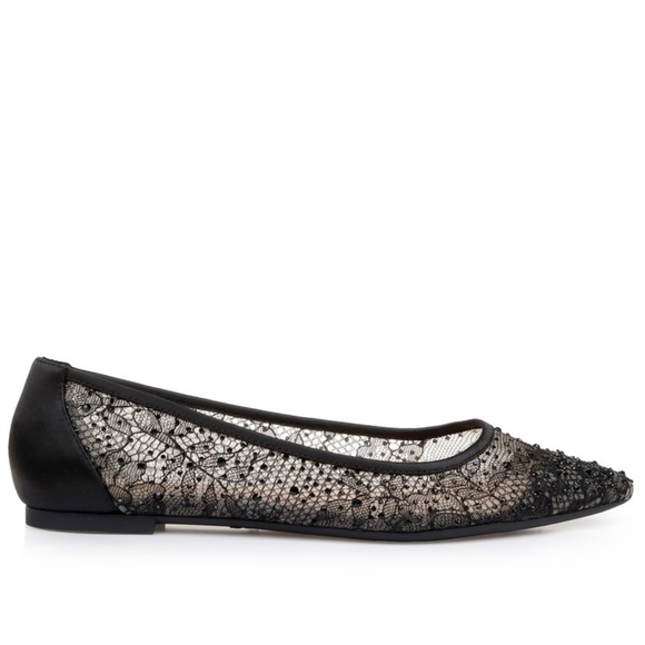 Jewel Badgley Mischka Juliana Lace Ballet Flat Black Evening Dress Shoes Pumps 7 - Picture 3 of 16